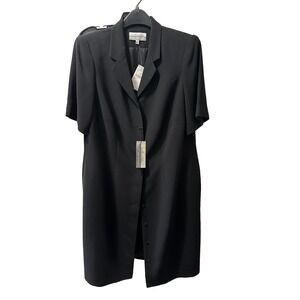 VTG August Max Button Up Black Sheath Dress Collar Midi‎ Length Sz 14 Lined